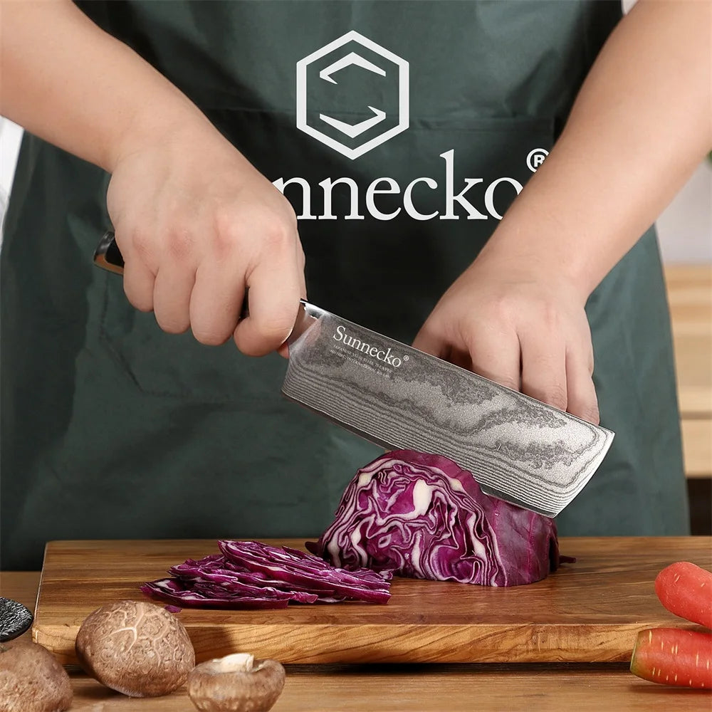 Sunnecko 7" Nakiri Knife – 73-Layer VG10 Damascus Steel Damascus Nakiri Knife Axl