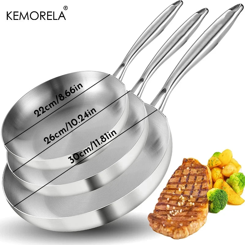 KEMORELA 5-Ply 304 Stainless Steel Frying Pan Set | 2/3 Piece Stainless Steel Frying Pan Axl 3PCS-C