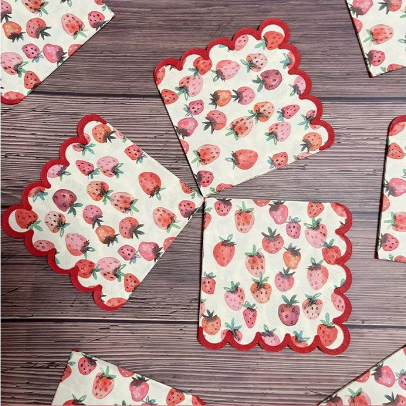 Strawberry Red Paper Napkins – Scalloped Edge 25x25cm Party Decorative Paper Napkins Axl 20pcs-1pack