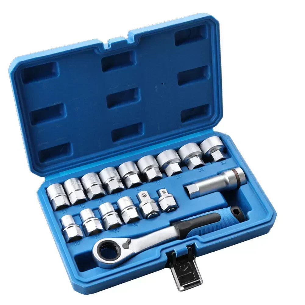 17-Piece Ratchet Socket Wrench Set | 12-Point Drive Kit Socket Wrench Set Axl