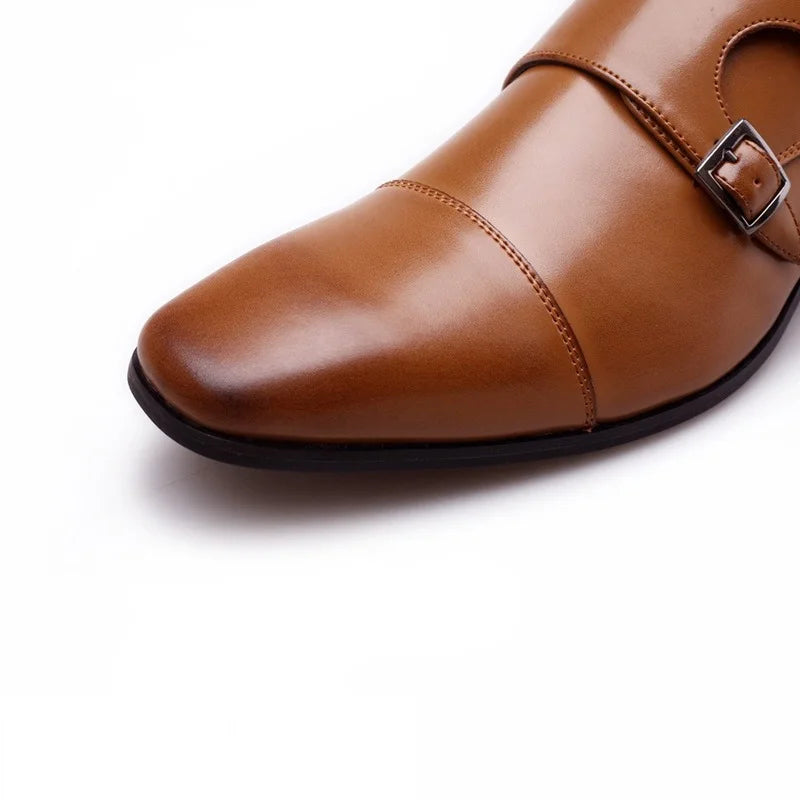 Men's Double Monk Strap Brogue Leather Dress Shoes Loafers Men's Dress Shoes Axl