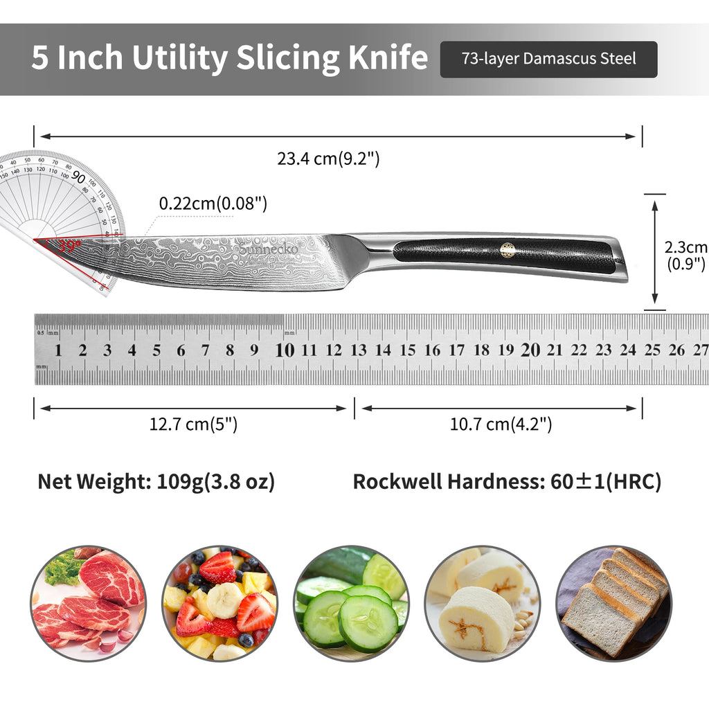 Sunnecko 5" VG10 Damascus Steel Steak Knife – HRC60+ Damascus Steak Knife Axl