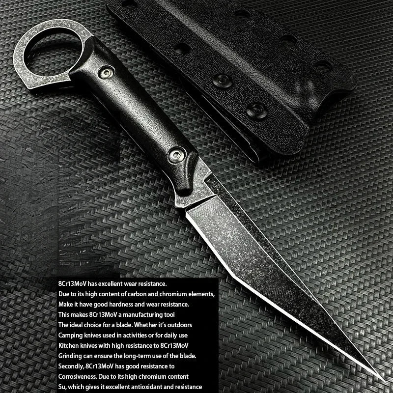 Stainless Steel EDC Pocket Knife with Sheath – Outdoor Straight Blade Fixed Blade Knife Axl
