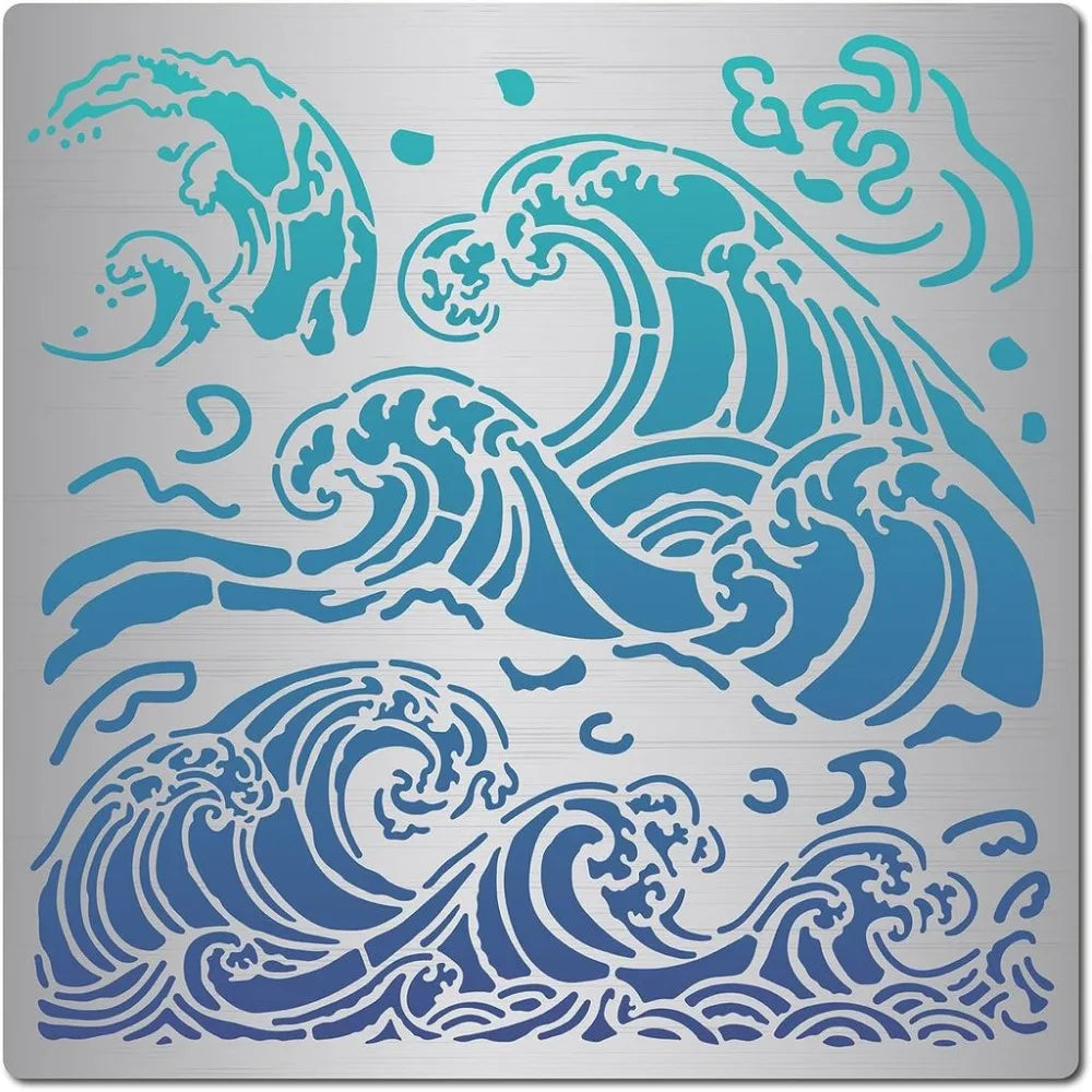Sea Wave Metal Stencils – Reusable Stainless Steel Ocean Pattern Craft Stencil Axl AECH04-18908