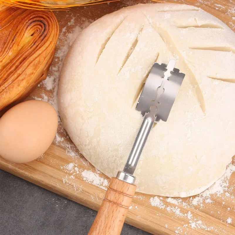 5-Blade Dough Pastry Cutter – Baguette Bread Knife Wood Handle Pastry Dough Cutter Axl