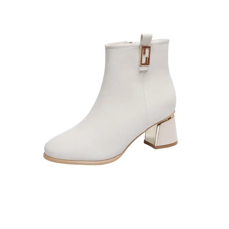 Women's PU Ankle Boots – Square Heel & Belt Buckle | Sizes 34–43 Ankle Boots Axl beige -2 35