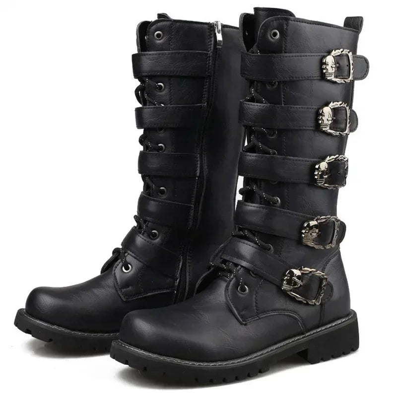 Men's Gothic Combat Boots – PU Leather Mid-Calf Zip Boots Men's Combat Boots Axl