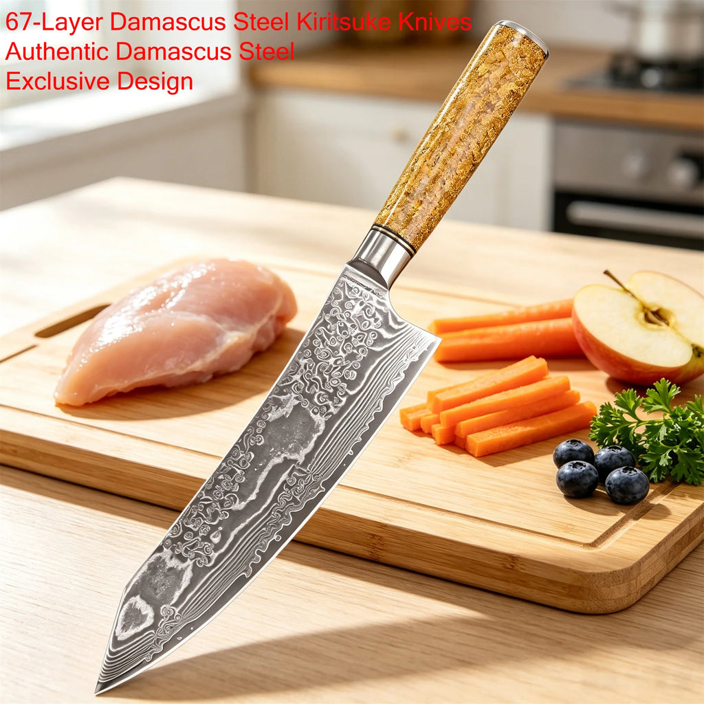 67-Layer Damascus Steel Kiritsuke Chef Knife – 8" Kitchen Blade Damascus Chef Knife Axl