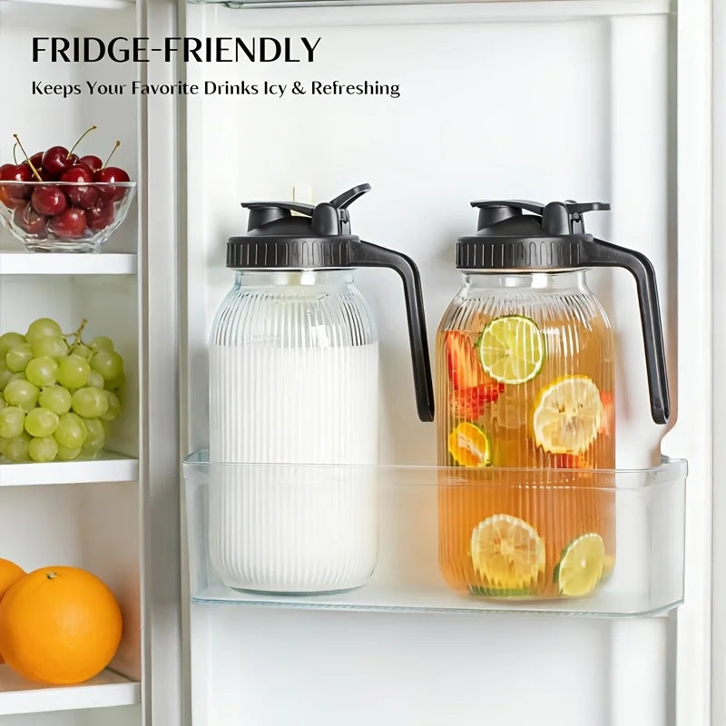 KEMORELA Glass Mason Jar Pitcher Set of 2 – Pour Spout Lid Glass Pitcher Set Axl