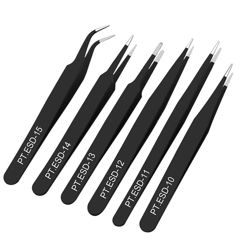 6-Piece Anti-Static Stainless Steel Eyelash Extension Tweezers Eyelash Tweezers Set Axl