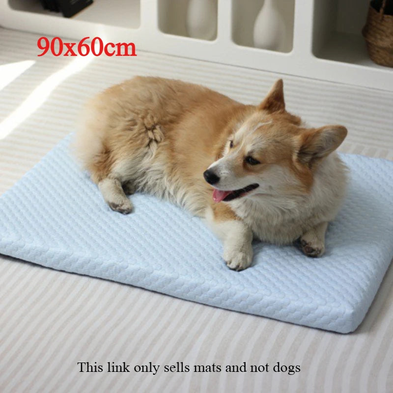 Ice Silk Cooling Pet Mat – Washable Dog & Cat Bed Pad Pet Cooling Mat Axl blue-90x60-1pcs