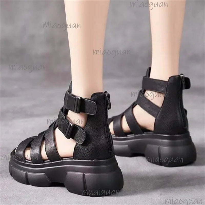 Women's Gladiator Wedge Sandals – Ankle Buckle Brown & Black Gladiator Wedge Sandals Axl