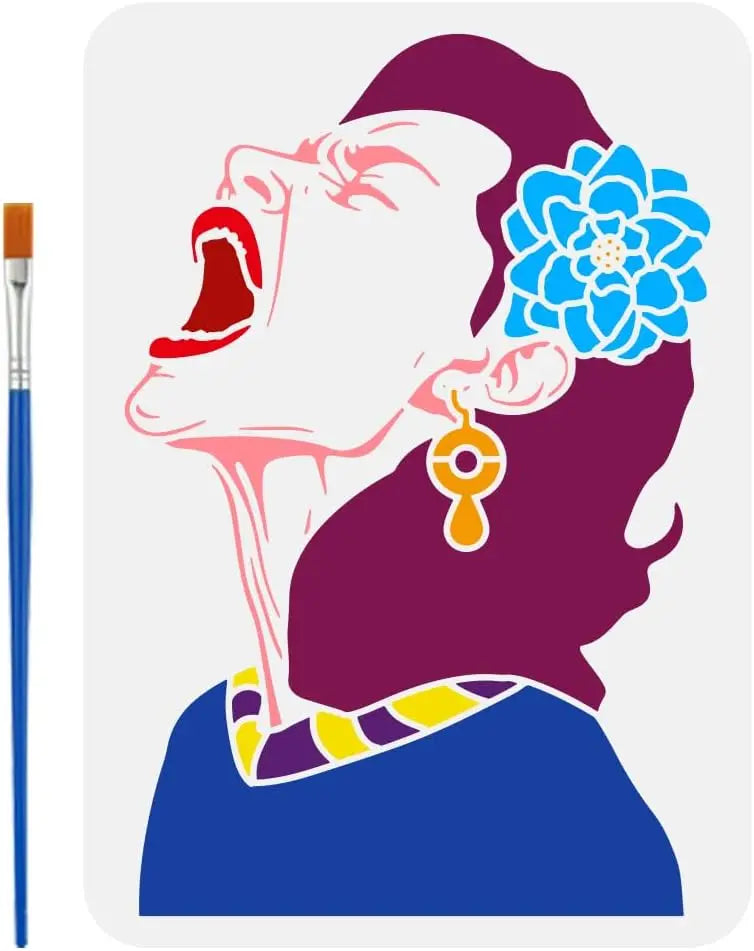 Shouting Woman Painting Stencil 8.3x11.7" with Brush | DIY Art Painting Stencil Axl AECH04-15784