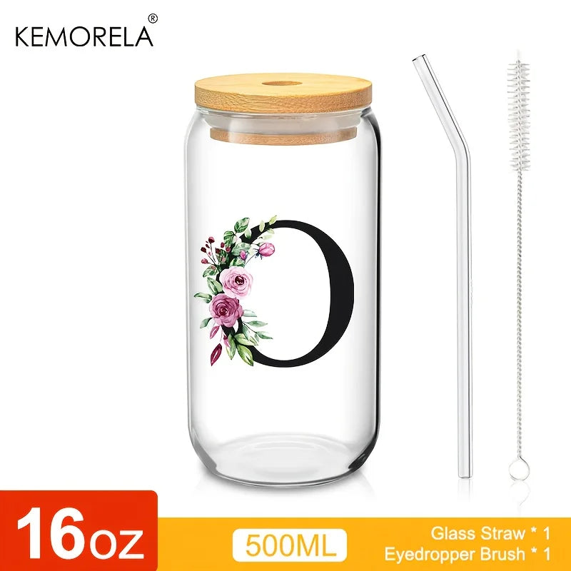 470ml Glass Tumbler with Bamboo Lid & Straw | Mason Jar Cup Glass Tumbler Axl O 470ml