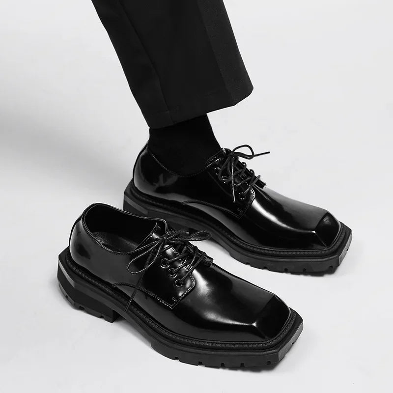 Men's Square Toe Leather Dress Loafers – Black Lace-Up Men's Dress Loafers Axl