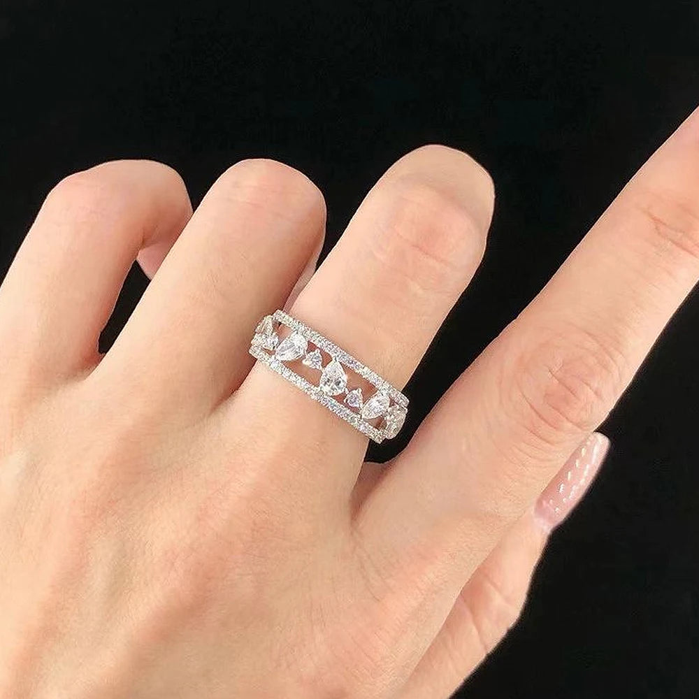 Huitan Women's CZ Eternity Wedding Band Ring – Silver Tone Wedding Band Ring Axl