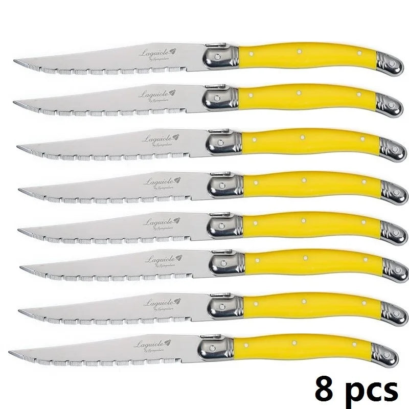 8-Piece Rainbow Laguiole Steak Knife Set – Stainless Steel Steak Knife Set Axl 8pcs Yellow