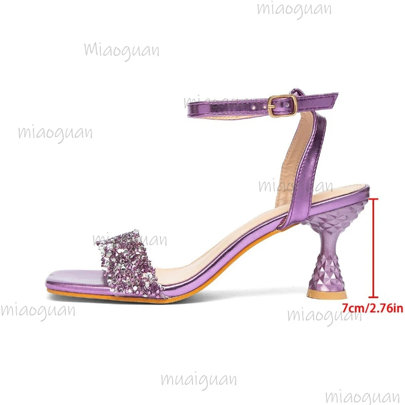 Women's Sequin Heeled Sandals – Open Toe Ankle Strap Party Heeled Sandals Axl
