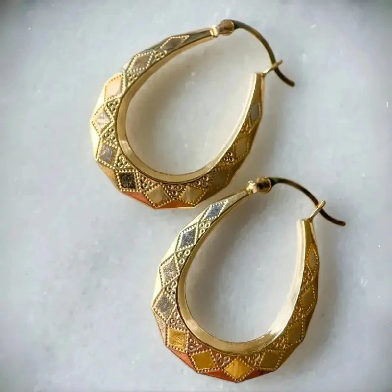 Huitan Boho Teardrop Hoop Earrings – Geometric Rhombus Design Hoop Earrings Axl