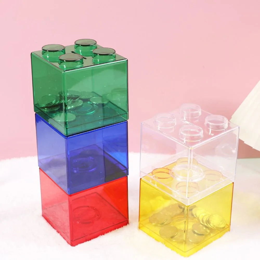 Building Block Piggy Bank – Transparent Plastic Coin Saving Box Piggy Bank Toy Axl