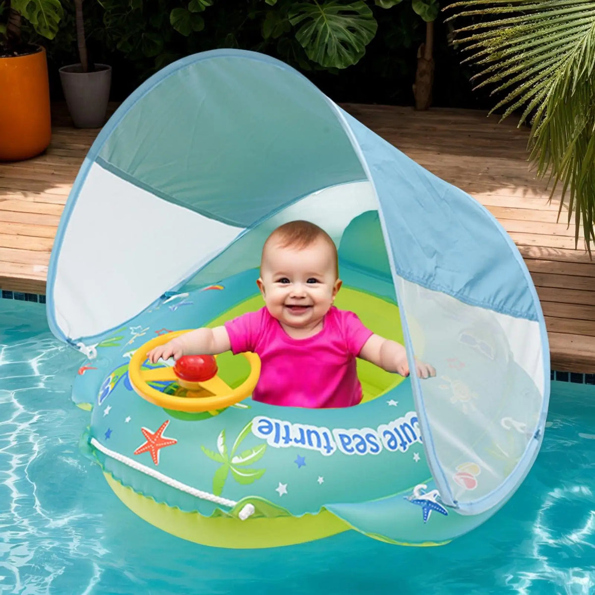 Kids Inflatable Pool Float with Sunshade Canopy | Swim Seat Ring Inflatable Pool Float Axl