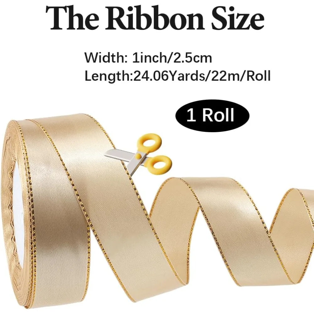 Black & Gold Edge Polyester Ribbon 1 Inch – 24 Yards/Roll Decorative Craft Ribbon Axl