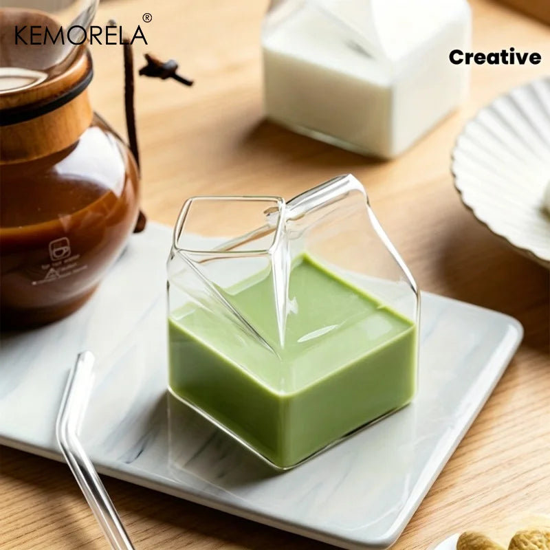 KEMORELA Milk Box Glass Cup – Novelty Transparent Drinkware Novelty Glass Cup Axl