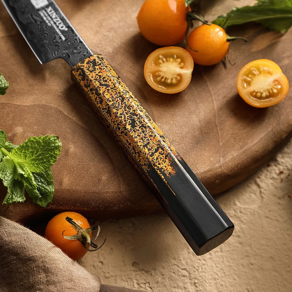 XINZUO 5.2" ZDP-189 Damascus Utility Knife with Wood Box Damascus Utility Knife Axl