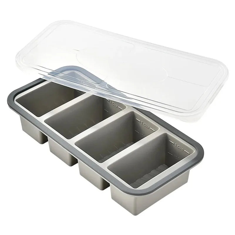 KEMORELA Silicone Food Storage Container 2/3/4 Grid Airtight Food Storage Container Axl Grey Four Grids