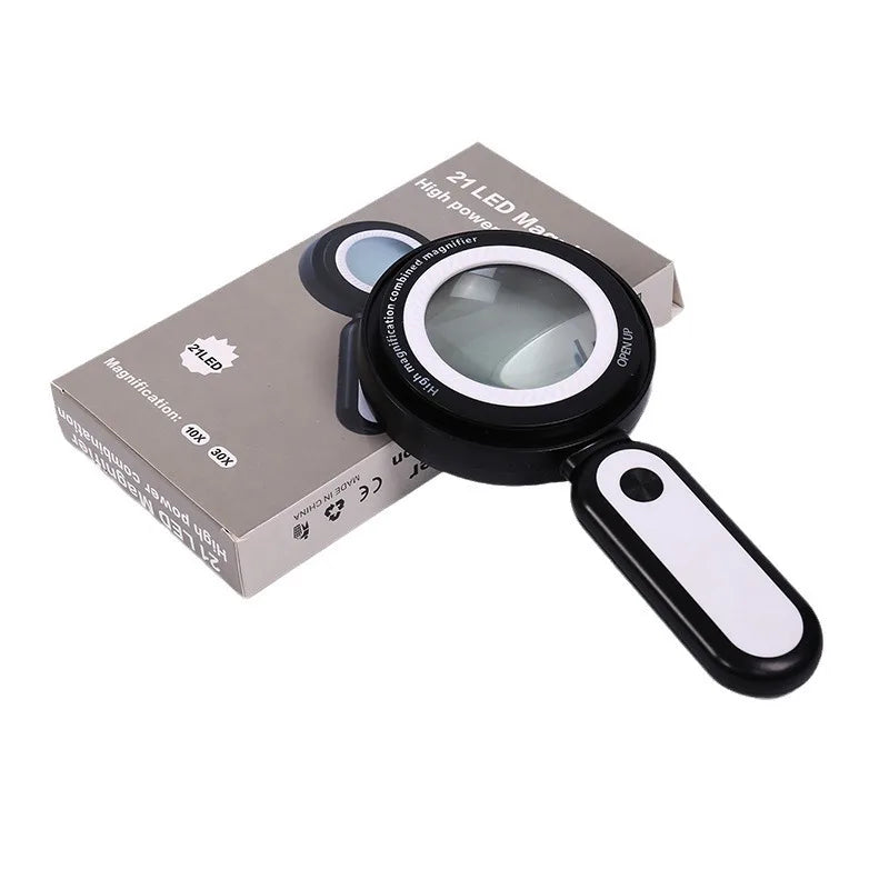 Dual Lens Handheld Magnifier with LED – 10X & 30X LED Handheld Magnifier Axl