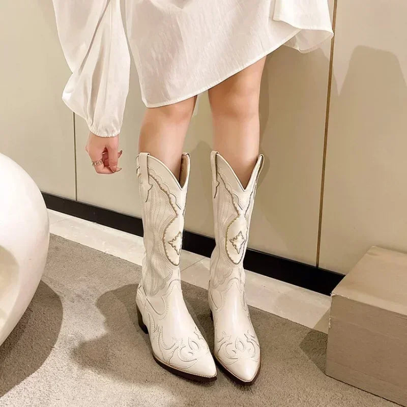Women's Embroidered Western Cowboy Boots | Square Heel Pointed Toe Western Cowboy Boots Axl