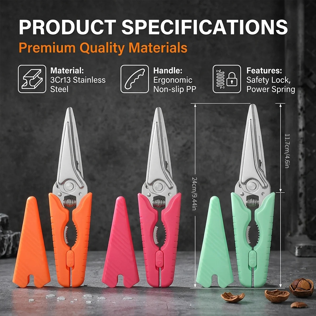 SHENJIU 3-in-1 Magnetic Food Scissors | Kitchen & Commercial Kitchen Food Scissors Axl