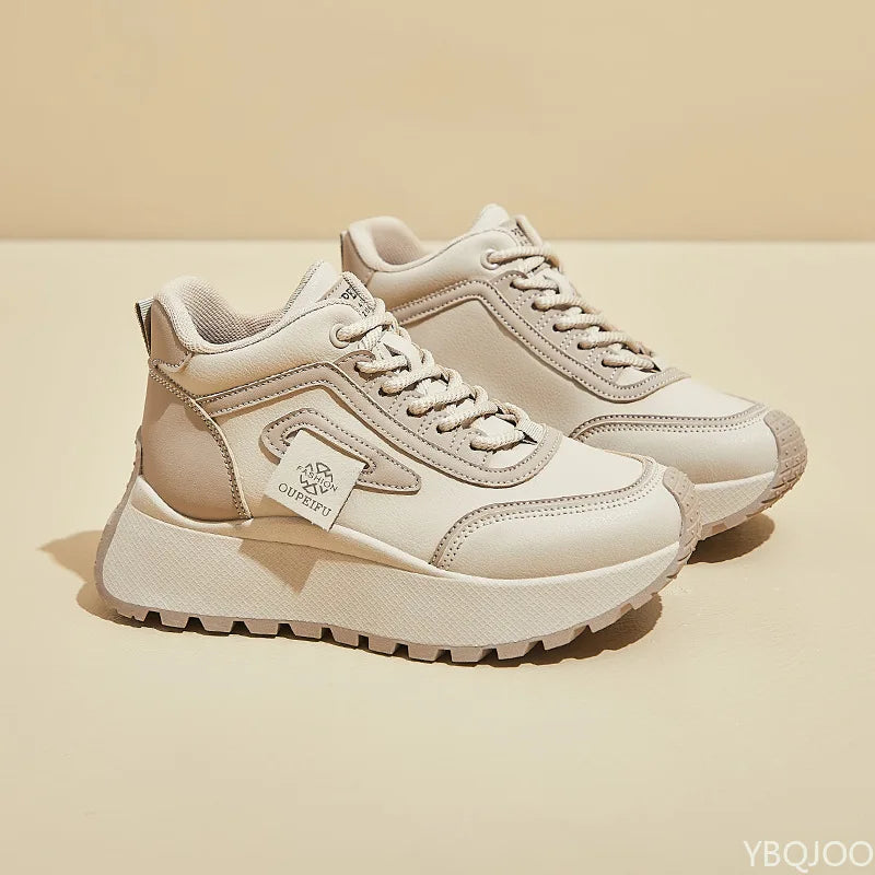 Women's Wedge Sneakers – Height Boost Lace-Up Casual Shoes Wedge Sneakers Axl khaki 35