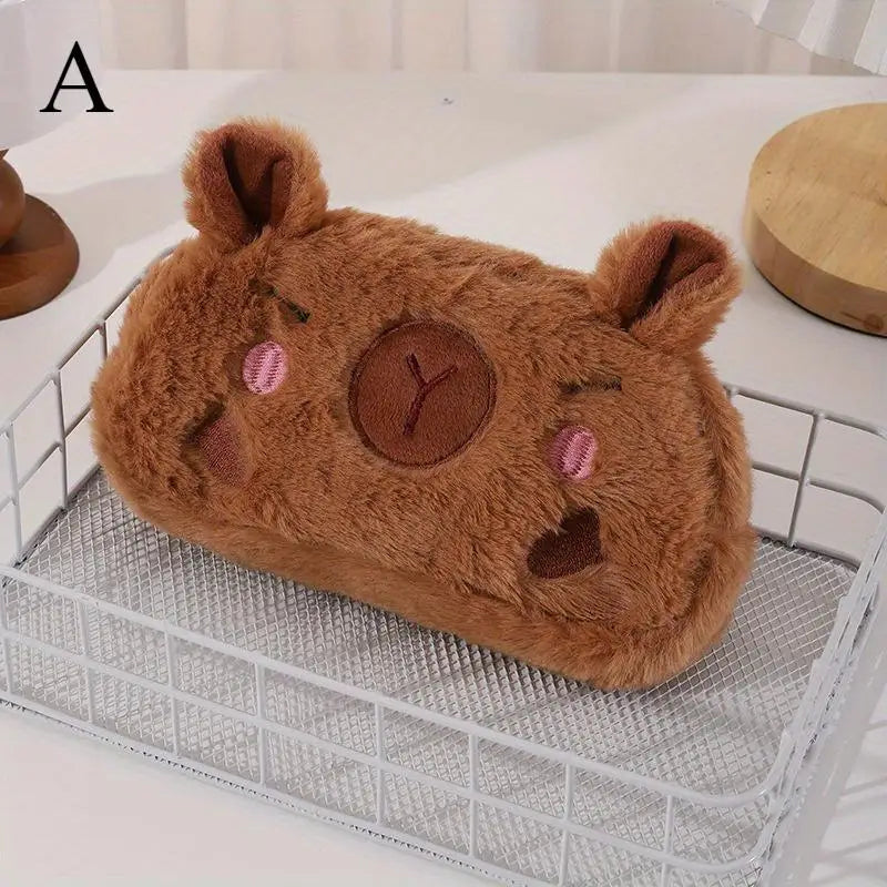 Capybara Plush Pencil Case – Large Capacity Student Pouch Plush Pencil Case Axl WHITE