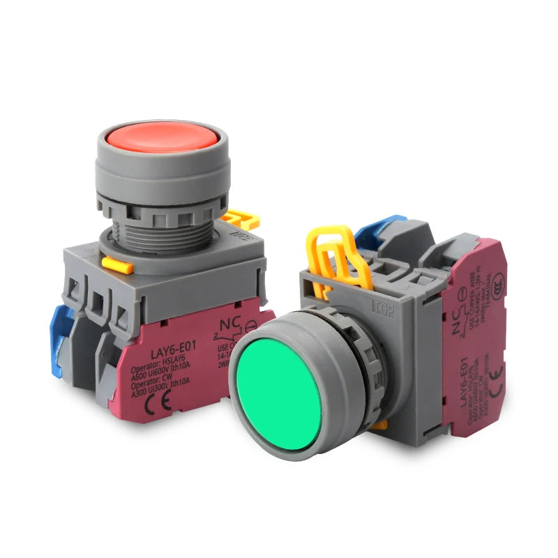 LAY6 22mm Push Button Switch – Momentary Self-Locking 1NO1NC Push Button Switch Axl