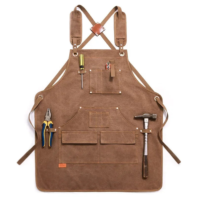 Unisex Canvas Work Apron with Tool Pockets | Adjustable Canvas Work Apron Axl Brown