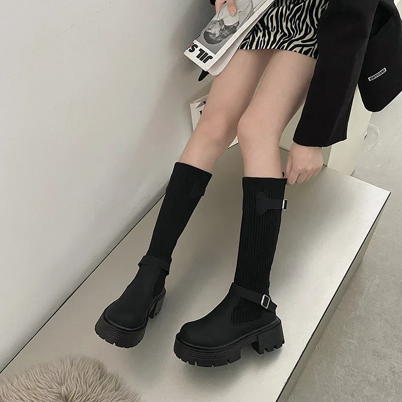 Women's Knitted Knee-High Boots – Retro Elastic Thick-Sole Knee-High Boots Axl