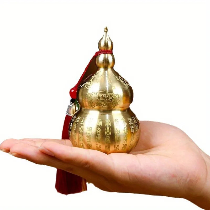 Brass Gourd Feng Shui Ornament with Tassel | Gold Decor Feng Shui Ornament Axl