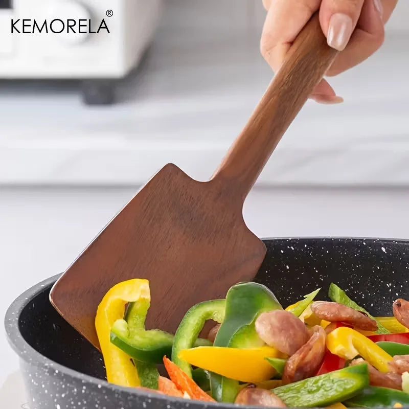 Acacia Wood Spatula for Non-Stick Pans | KEMORELA 1-2 Piece Set Wood Cooking Spatula Axl