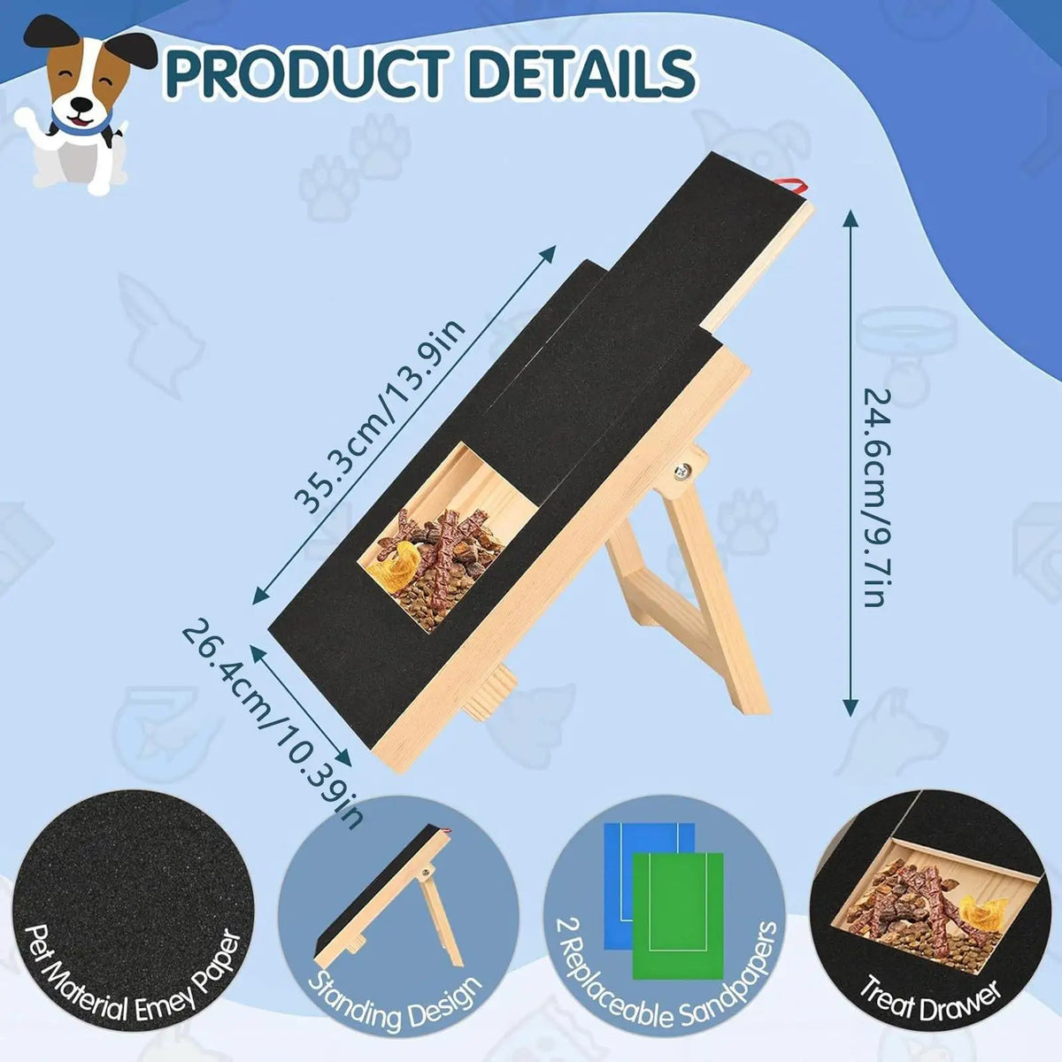 Dog Nail Scratch Board with Treat Box – Wooden Nail File Pad Dog Nail File Board Axl