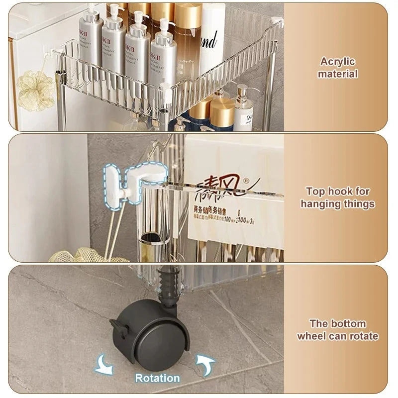 Acrylic Rolling Storage Trolley – Slim Space-Saving Organizer Rolling Storage Trolley Axl