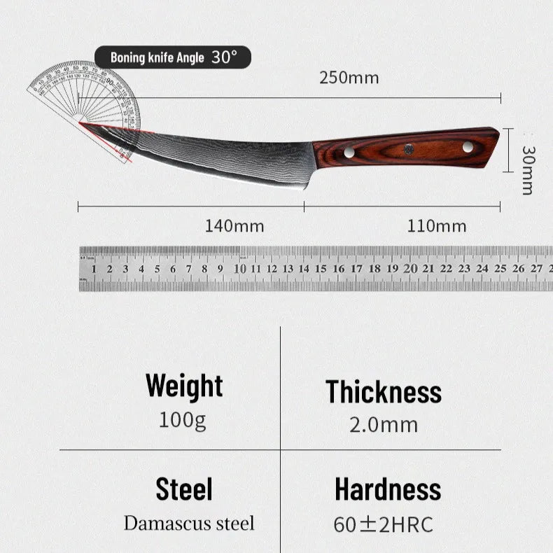 5.5" Damascus Steel Boning Knife – 67-Layer Professional Blade Damascus Boning Knife Axl