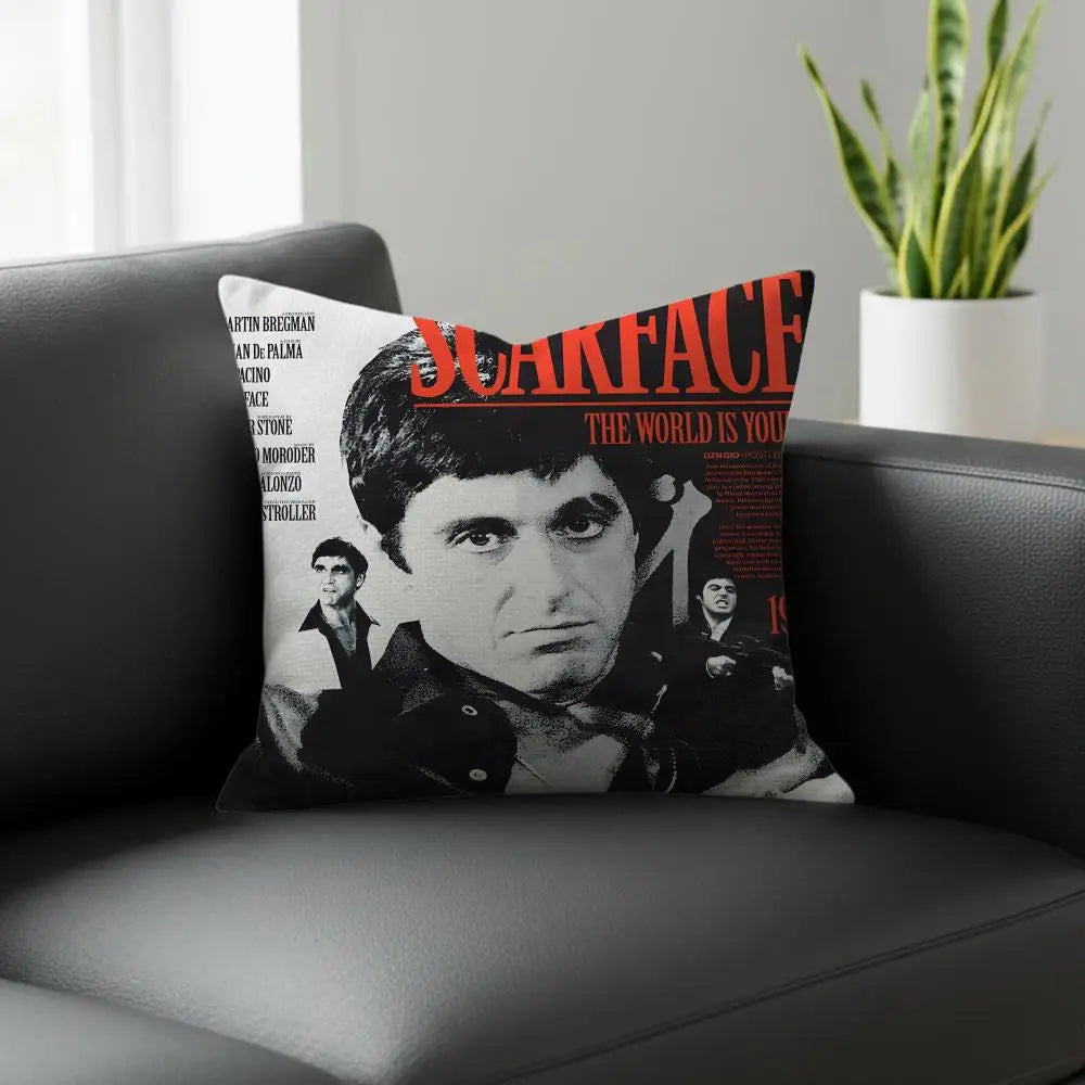 Scarface Linen Cushion Cover | Movie Print Pillowcase Set Decorative Cushion Cover Axl White4 60X60cm