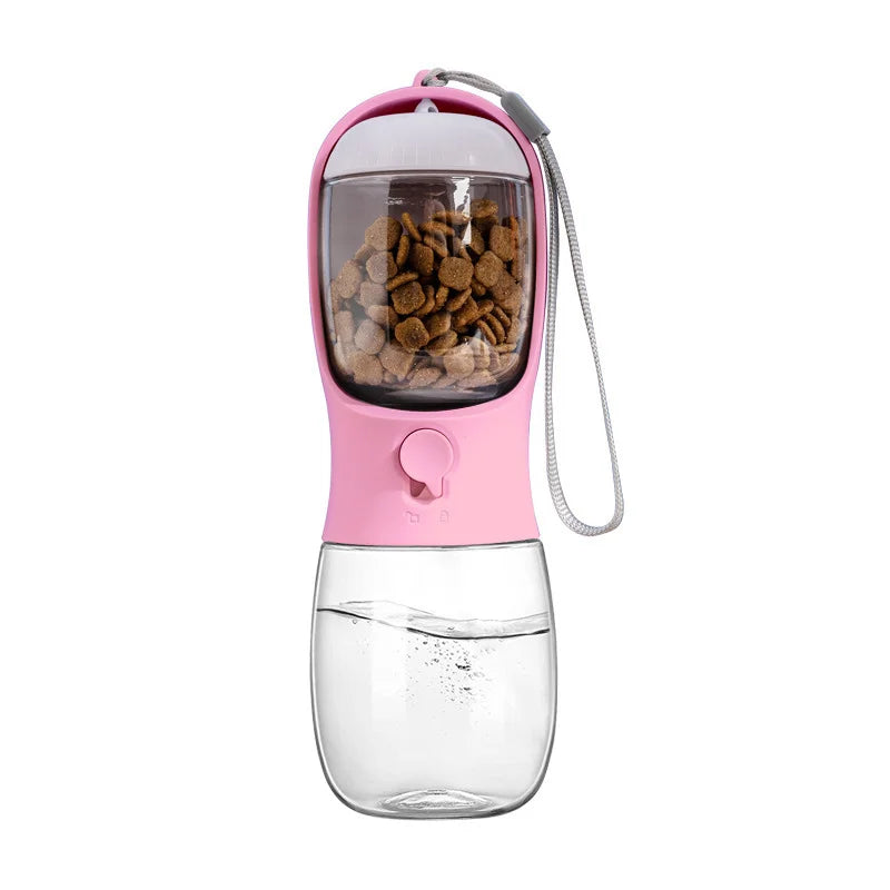 2-in-1 Dog Water Bottle & Food Container | Travel Pet Dispenser Pet Travel Bottle Axl Pink 19oz