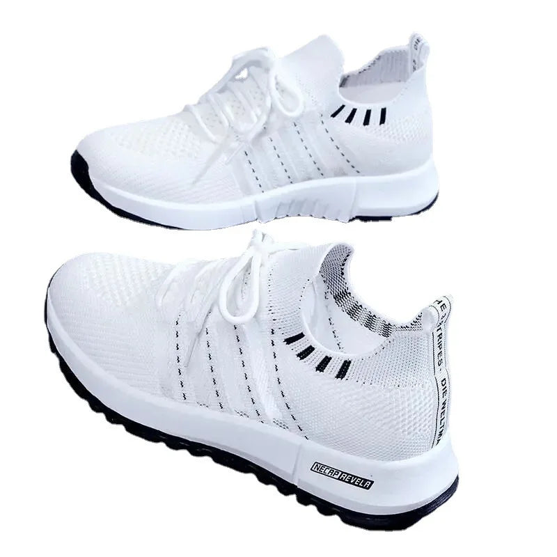 Women's White Platform Sneakers – Breathable Mesh Lace-Up Platform Sneakers Axl