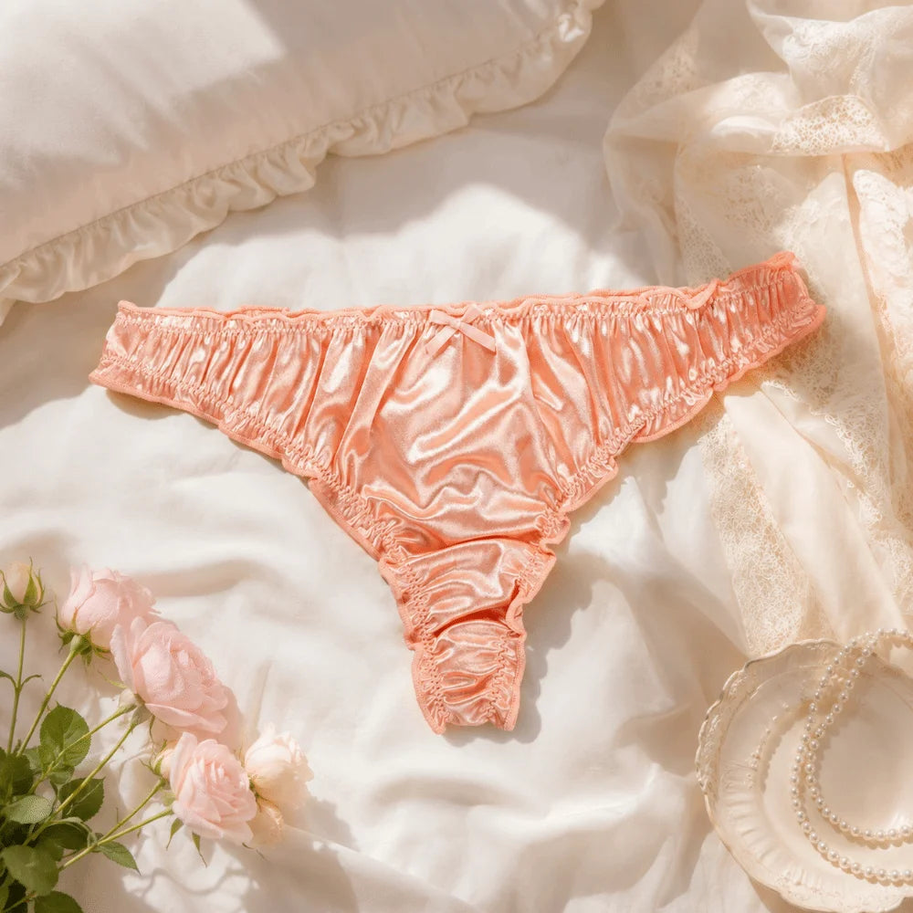 Satin Ruffle Women's G-String Low Rise Nylon Briefs | Sizes S–XL Women's Lingerie Briefs Axl