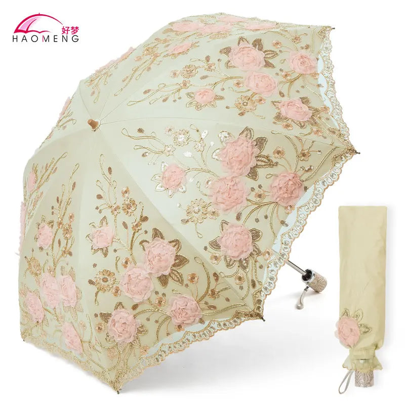 Women's Lace Embroidery Folding Parasol – UV & Rain Umbrella Folding Parasol Axl Style 10 Aluminum 8K