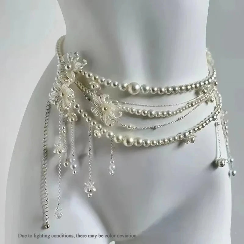 Multilayer Pearl Waist Chain Belt – Y2K Retro Women's Fashion Fashion Waist Belt Axl 01-1pcs