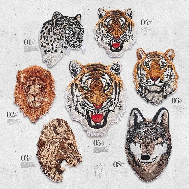 Tiger & Leopard Embroidered Iron-On Patches | Cotton Applique Embroidered Patch Axl