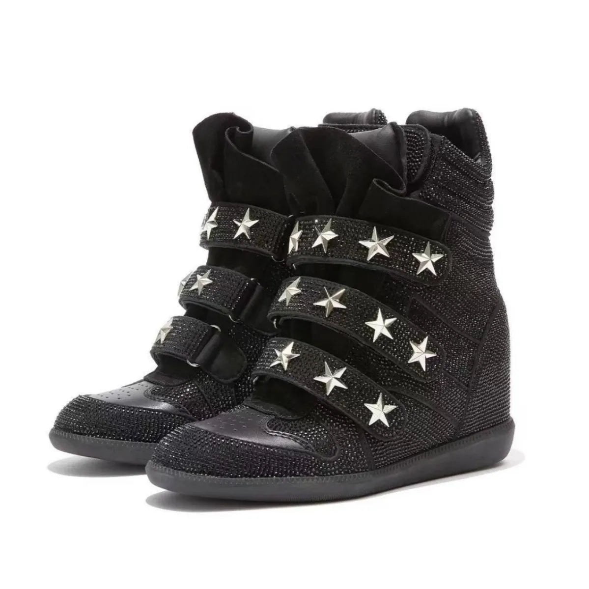 Women's Rhinestone Ankle Boots – Luxury Genuine Leather Platform Ankle Boots Axl Black 40